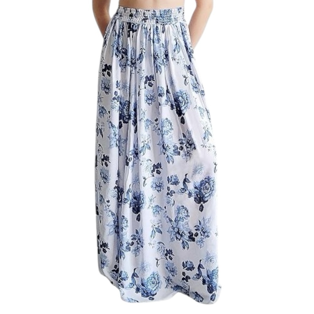 Rose Floral Maxi Skirt Blue White Cottagecore Boho XXL